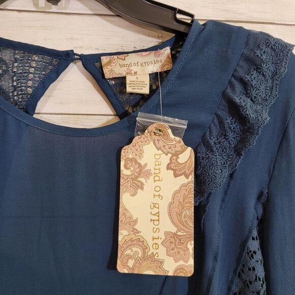 Band of Gypsies Cottagecore Prairie Peasant Festival Boho Semi Sheer Lace Top S - Picture 9 of 12